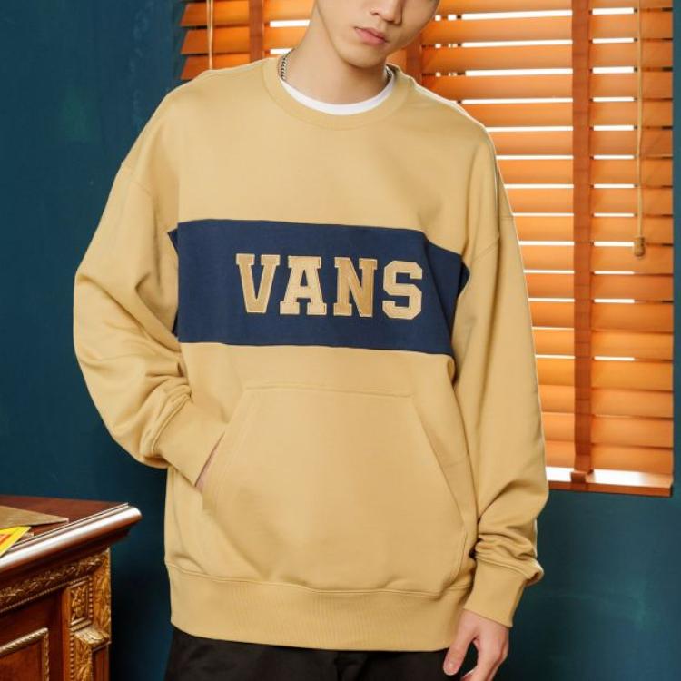 Vans Logo Print Color Block Pullover Casual American Sweatshirt Unisex Sweatshirt Terracotta VN0002HRYUU