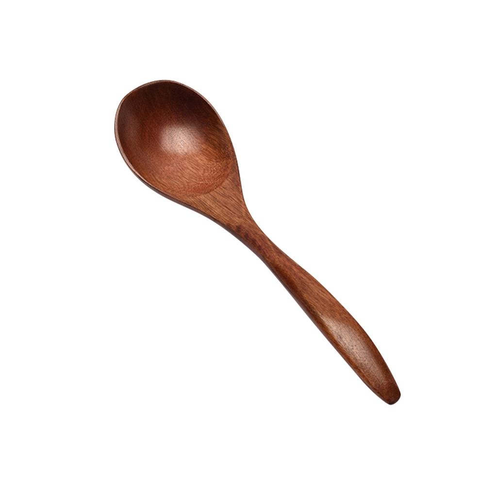 Japanese Wooden Spoon Long Handle Ramen Spoon Baby Eating Spoon Drinking Porridge Spoon Household Wood Tableware Round Spoon
