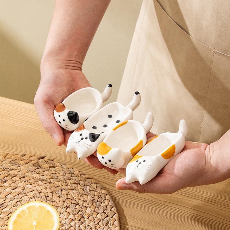 Ceramic Cat Dishes Dipping Plate Kitty Shaped Mini Sauce Dish Side Small Bowl Home Diningware Kitchen Table Decorative Cat Bowl
