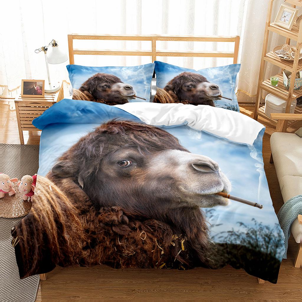 Camel King Queen Duvet Cover Tropical Desert Animals Bedding Set Lovely Wildlife Quilt Cover 2/3pcs Polyester Comforter Cover