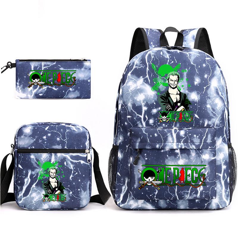 One Piece Zoro Print Student Backpack Set Casual Daypack with Shoulder Bag Pencil Case for Kids Teens School Supplies