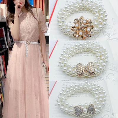 Elegant Pearl Waist Belt Flower Bowknot Waist Chain New Elastic Belt  for Women