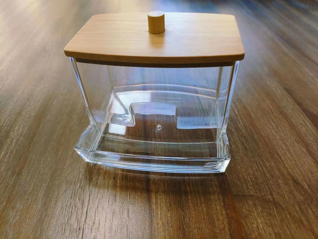 Cotton Swab Box - Transparent Bamboo Cover Dustproof Cotton Swab Toothpick Storage Box Multi-Purpose Visible Dispenser