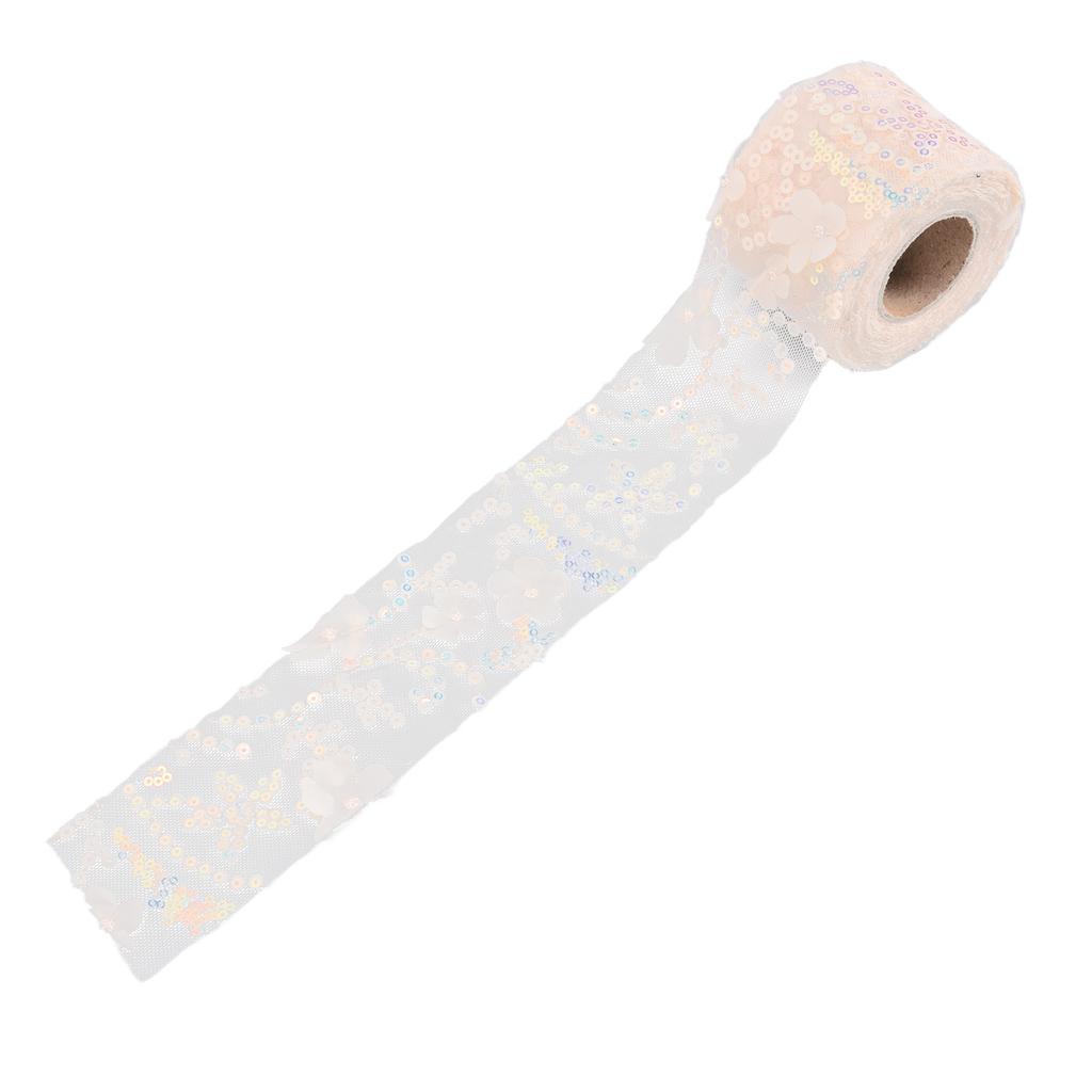 Tulle Roll 10 Yards Embroidered Sequins Flowers Mesh Ribbon Decorative Craft AccessoriesBeige