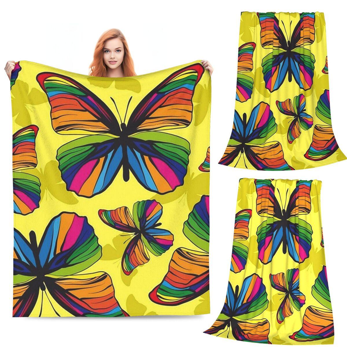 

Dazzle ColorfullyButterfly Blankets Soft Warm Flannel Throw Blanket Plush for Bed Living room Picnic Travel Home Couch 80x120cm