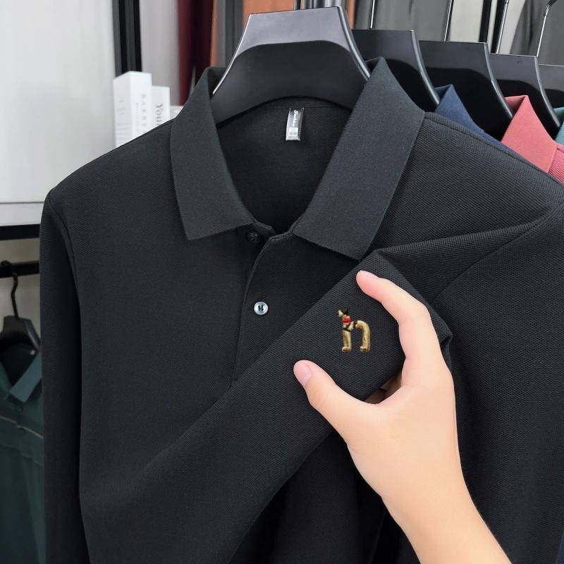 100% Ren Bomull Langermet Herre Poloskjorte Lett Luksusmerke Mote Tegneserie Valpebroderi Business Casual Ny T-skjorte