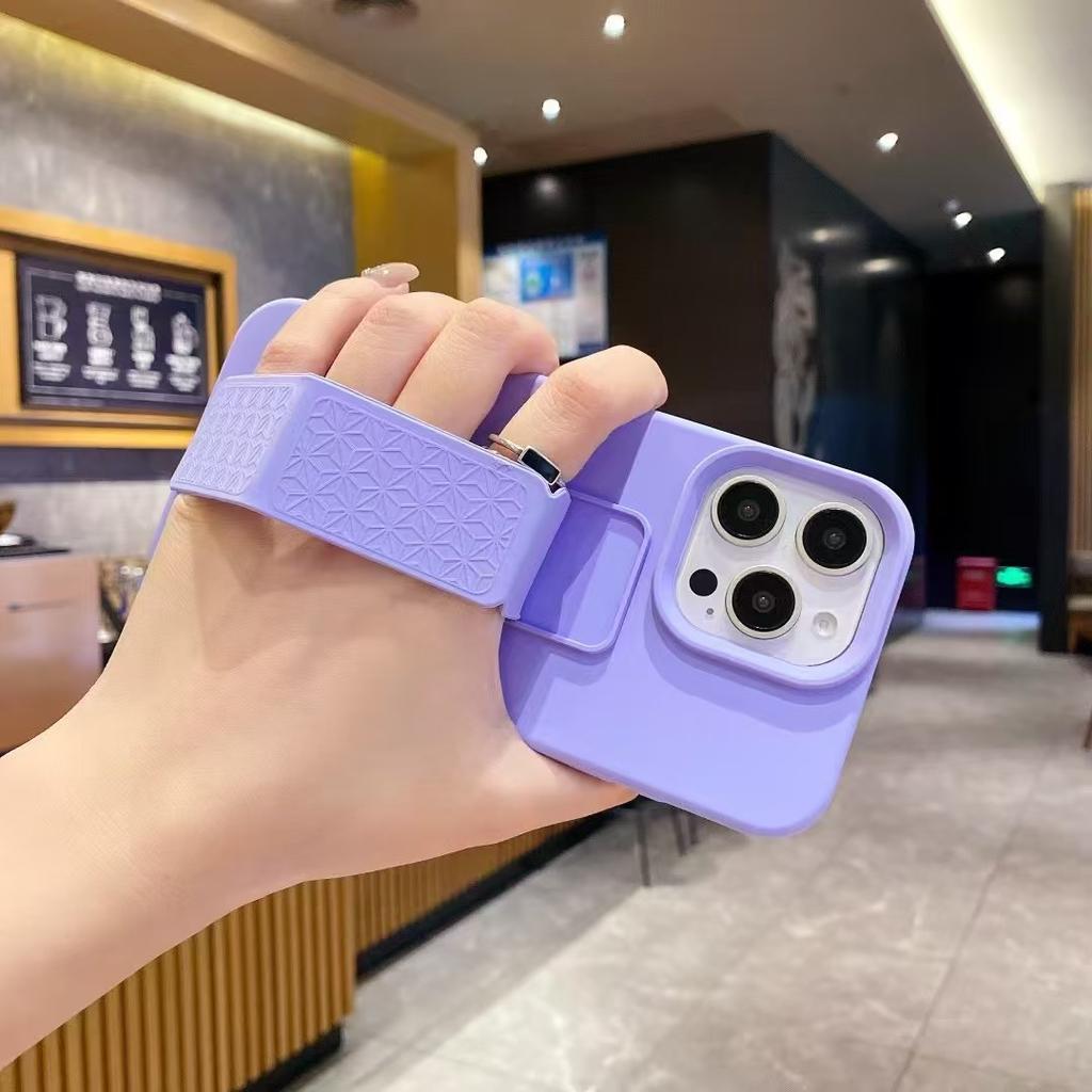 Suitable for Ip16promax Liquid Silicone Wristband Stand, Apple 15/14 Solid Color Protective Case