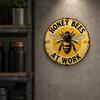 Rundes Honigbienen-Schild, Metallschild 'Honigbienen bei der Arbeit', Retro-Wandschild für Café Bar Pub Heimwandkunst
