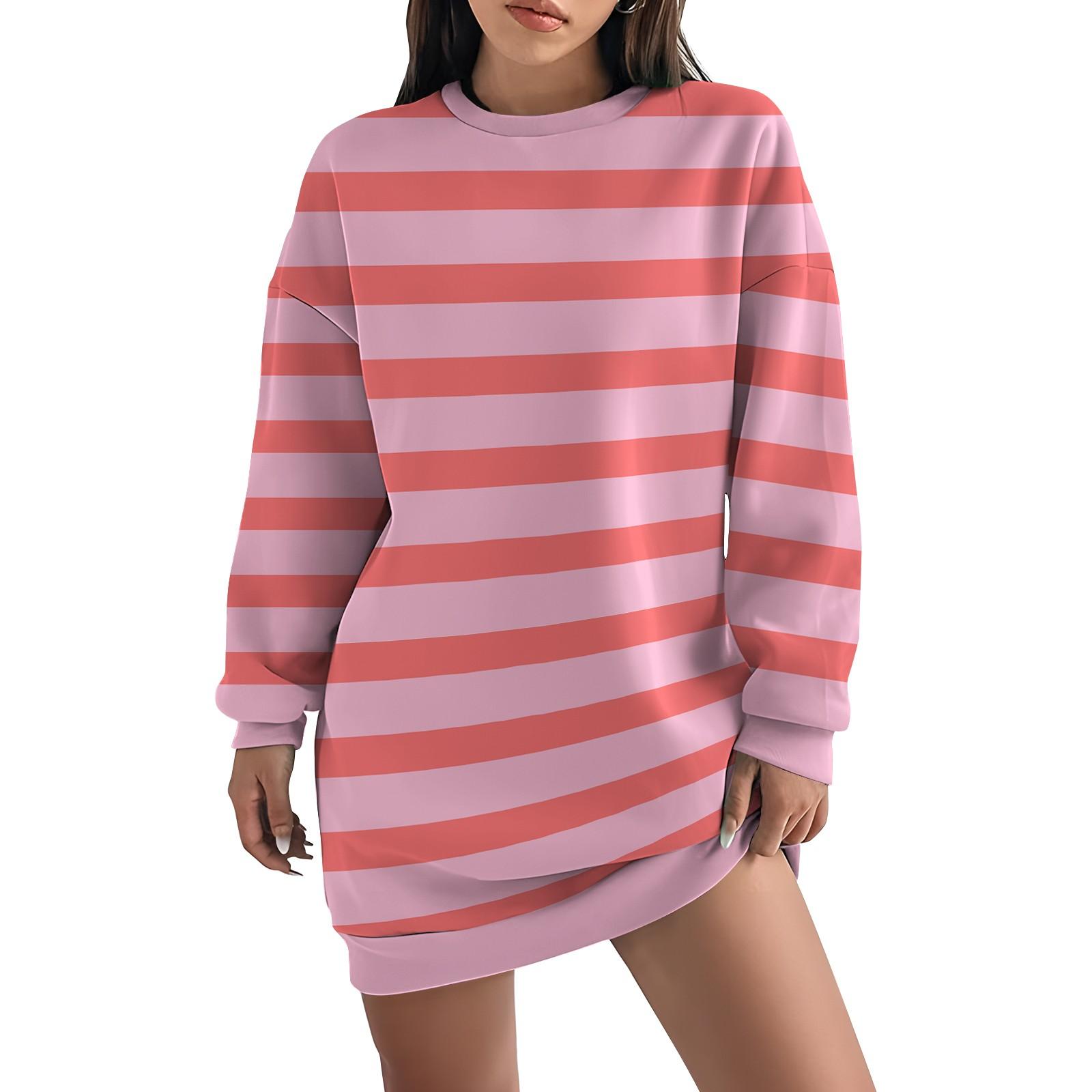 

Женская свободная модная повседневная толстовка с круглым вырезом и длинным рукавом в полоску XL арбуз красный