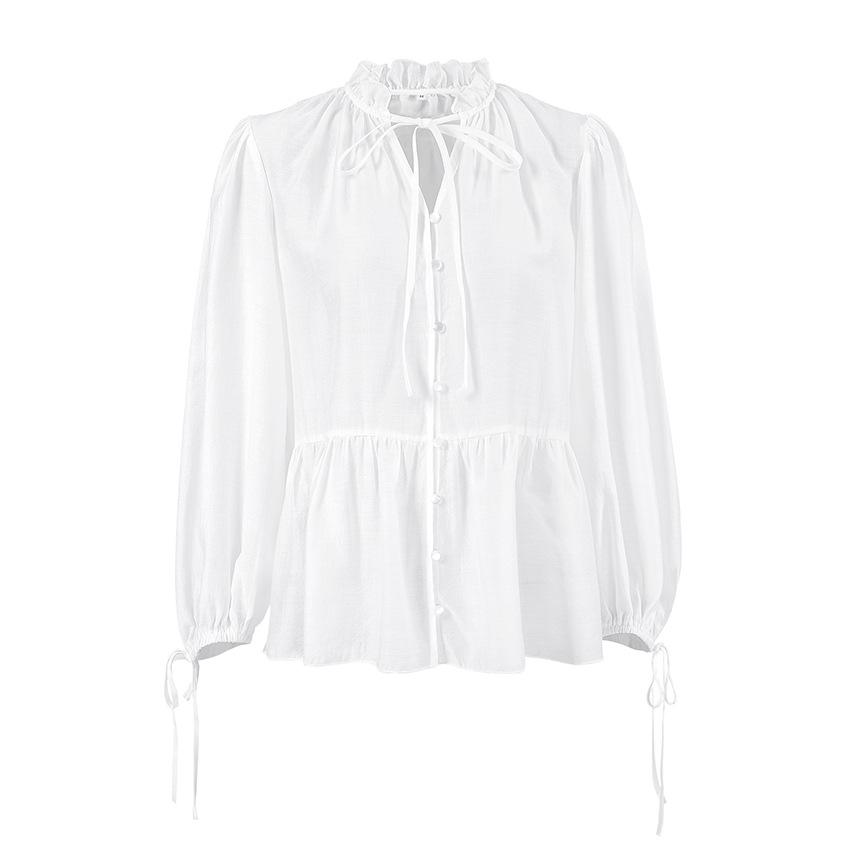 French wrinkle loose small stand-up collar bubble sleeve women's shirt 1116 European and American autumn and winter fashion new top
