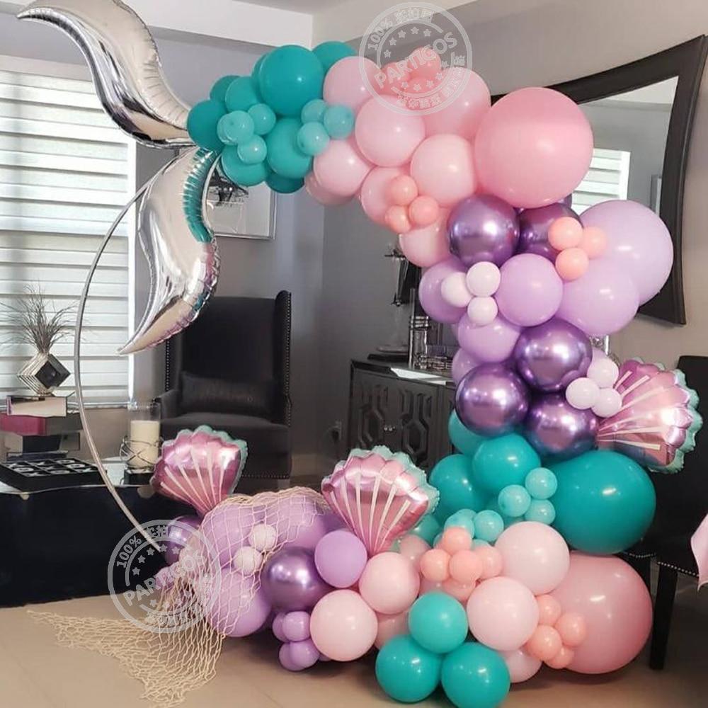 116pcs Mermaid Tail Shell Balloon Garland Arch Pink Purple Latex Ballon Baby Shower Girl 1st Birthday Party Favors Wedding