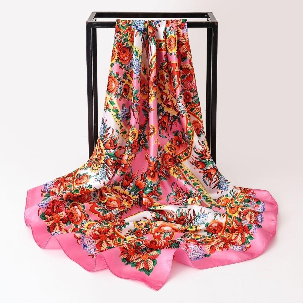 Floral Print Silk Imitation Scarves Thin Breathable Neck Scarf New Square Print Scarves  Head Wrap