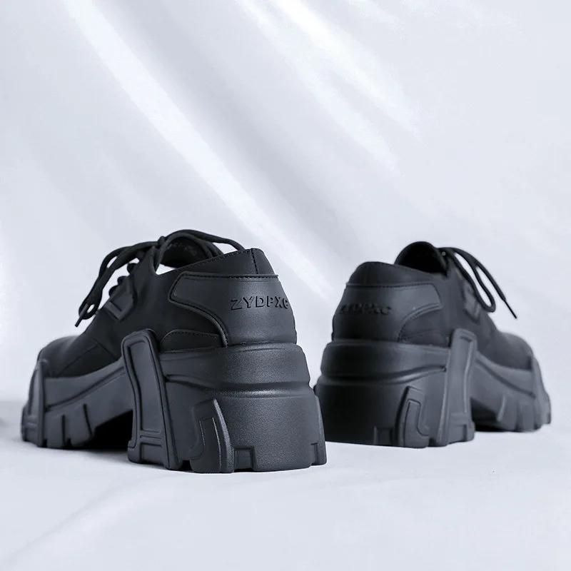 Neue Herren Pendler Big Head Casual Leder High Sense Britischer Stil Erhöhend Runde Zehen Derby Schuhe