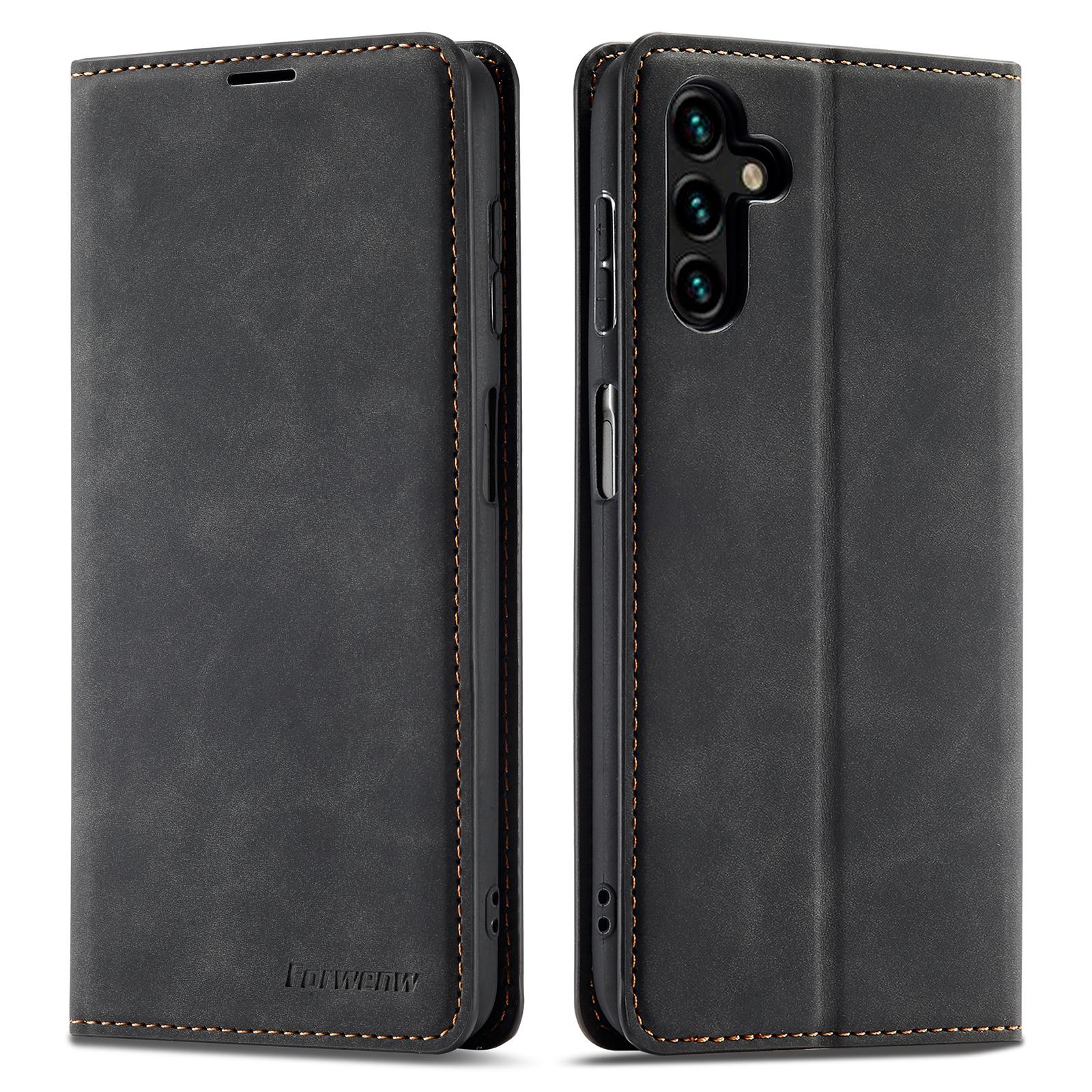 

FORWENW Fantasy Series for Samsung Galaxy A15 5G Stand Wallet Case Skin-touch Leather Cell Phone Cover Black