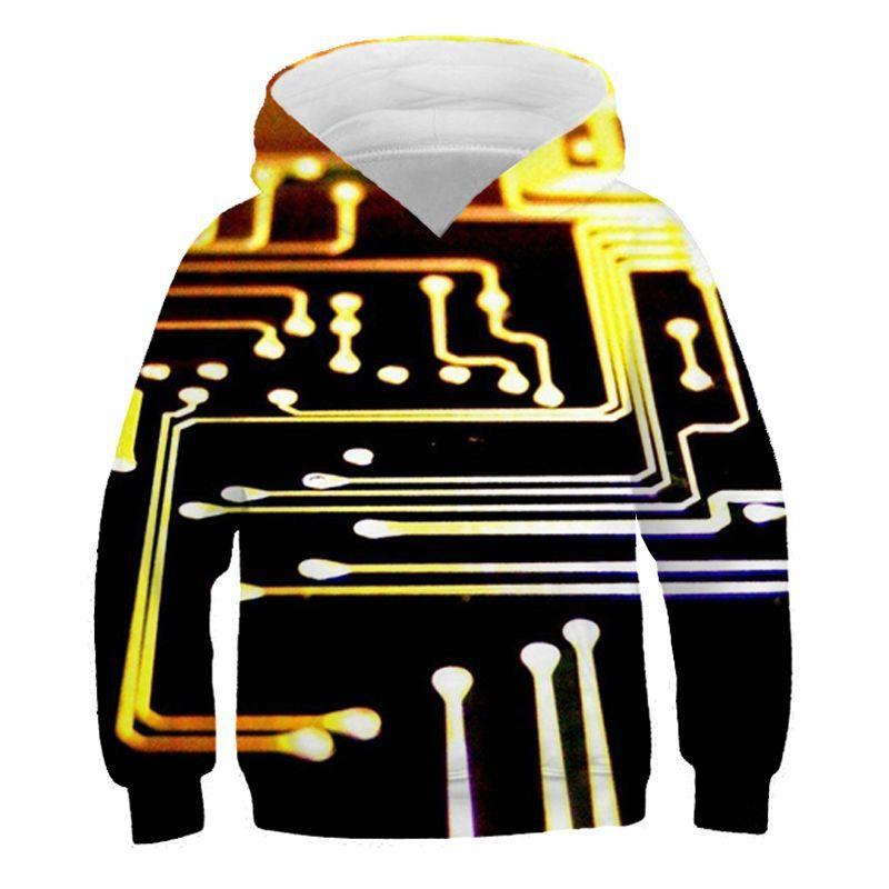 Electronic Chip Grpahic Hoodies for Men Clothing 3D Circuit Board CPU Printed Hooded Pullovers Funny Kids Hoodie Swaetshirt Tops