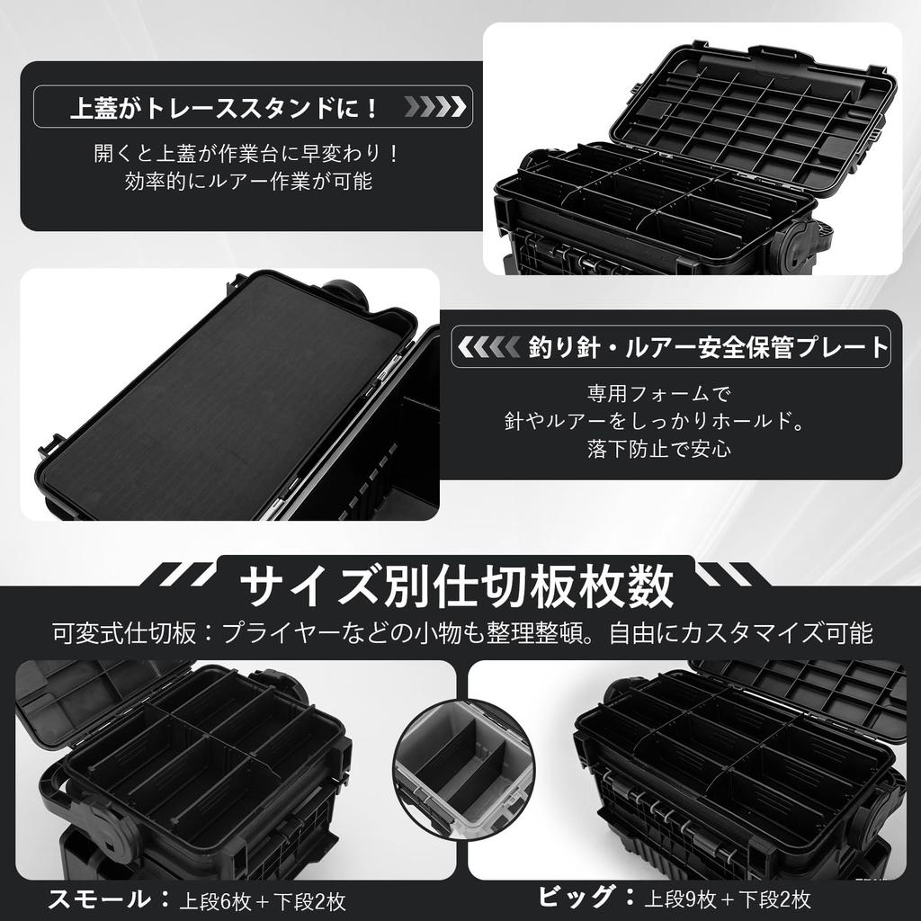 Yutesiri Large Capacity Fishing Tackle Box with Adjustable Rod Holders 43x23x28cm Multifunctional Seatable Storage Case Black Dividers