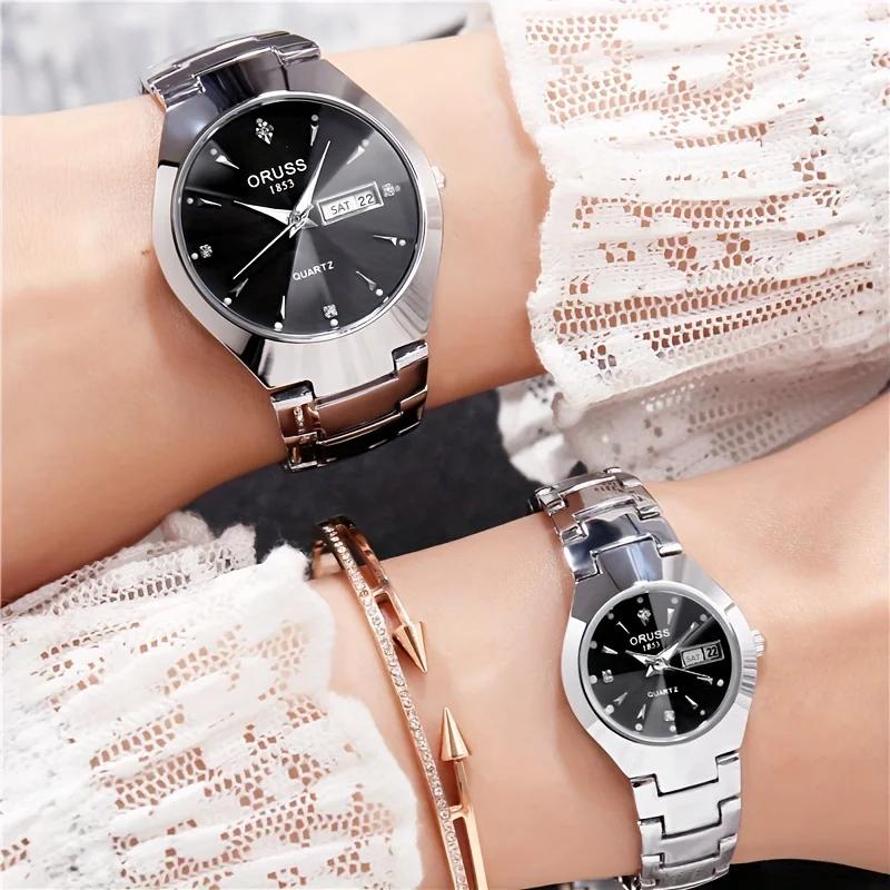 2 Stück Paare Zifferblatt Quarz Uhr Business Mode Analog Kalender Armbanduhr Valentinstagsgeschenk Für Männer Frauen Datumsanzeige Uhr