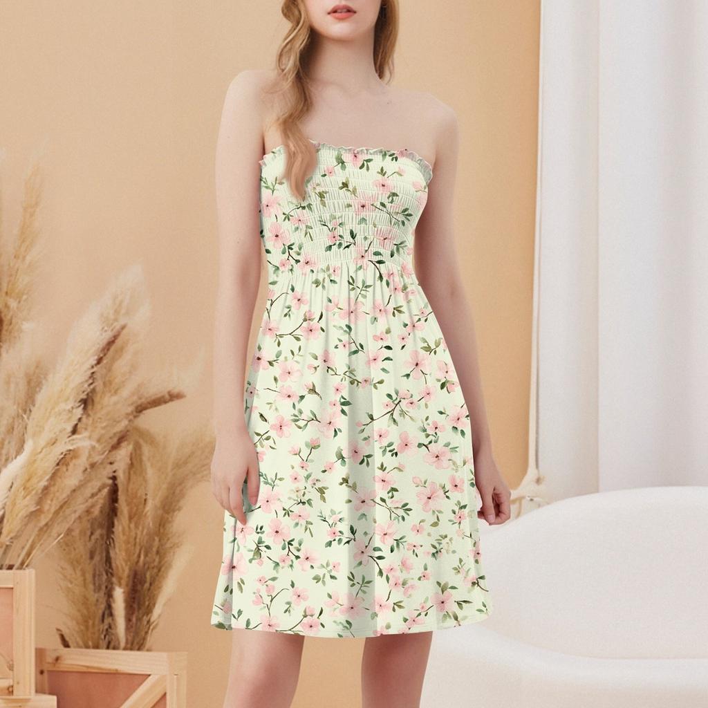 Fashionable Women's Casual Tube Top Print Sleeveless Dress