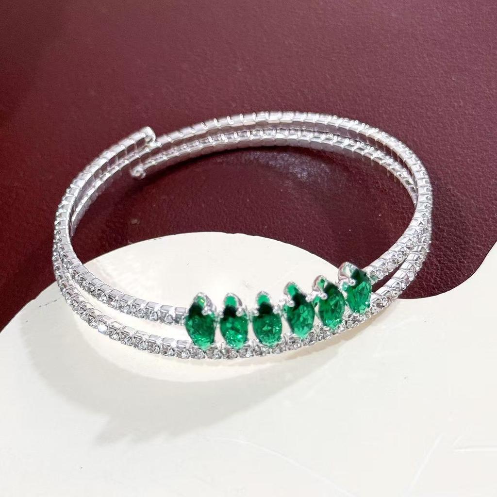 1 Zircon Double-layer Open Bracelet Ins Adjustable Fashionable Crystal Bracelet