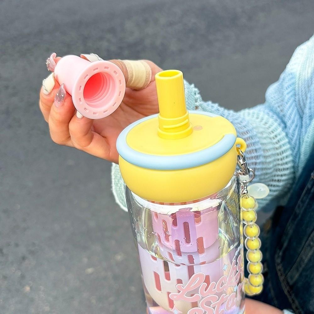 630ml Glass Water Bottle High Temperature Resistant with Infuser Filter Water Cup with Straw Leak Proof Tea Cup Summer Use