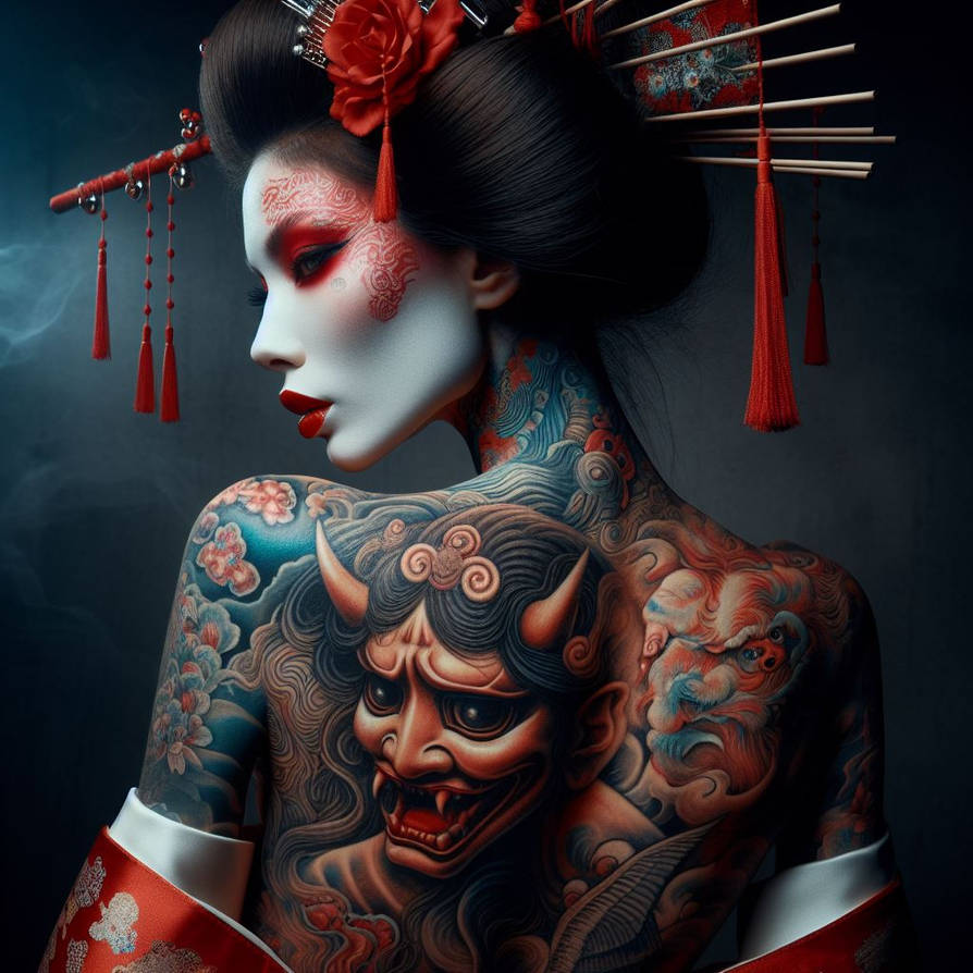 Dark Academia Art Japanese Geisha Poster Prints For Home Decor Gothic Body Tattoo Woman Portrait Canvas Painting Wall Art Gift