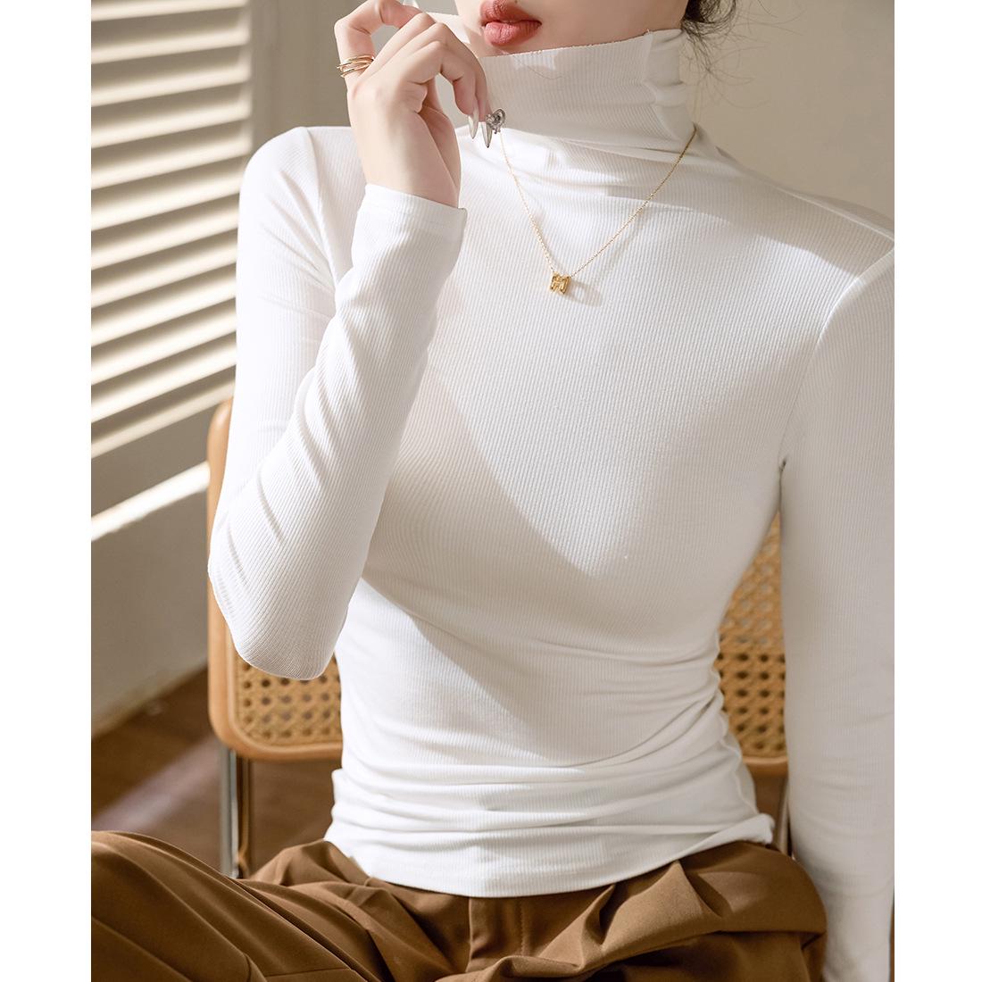

Women s Classic High Neck Long Sleeve Cotton T-Shirt - Timeless Versatile Slim Fit for Autumn/Winter 2026 Small
