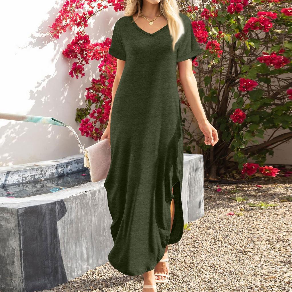 Damen Sommer Casual Loose Oversized Sommerkleid Kurzarm T-Shirt Strand Maxi Lange Kleider 2024 Trendy Outfits