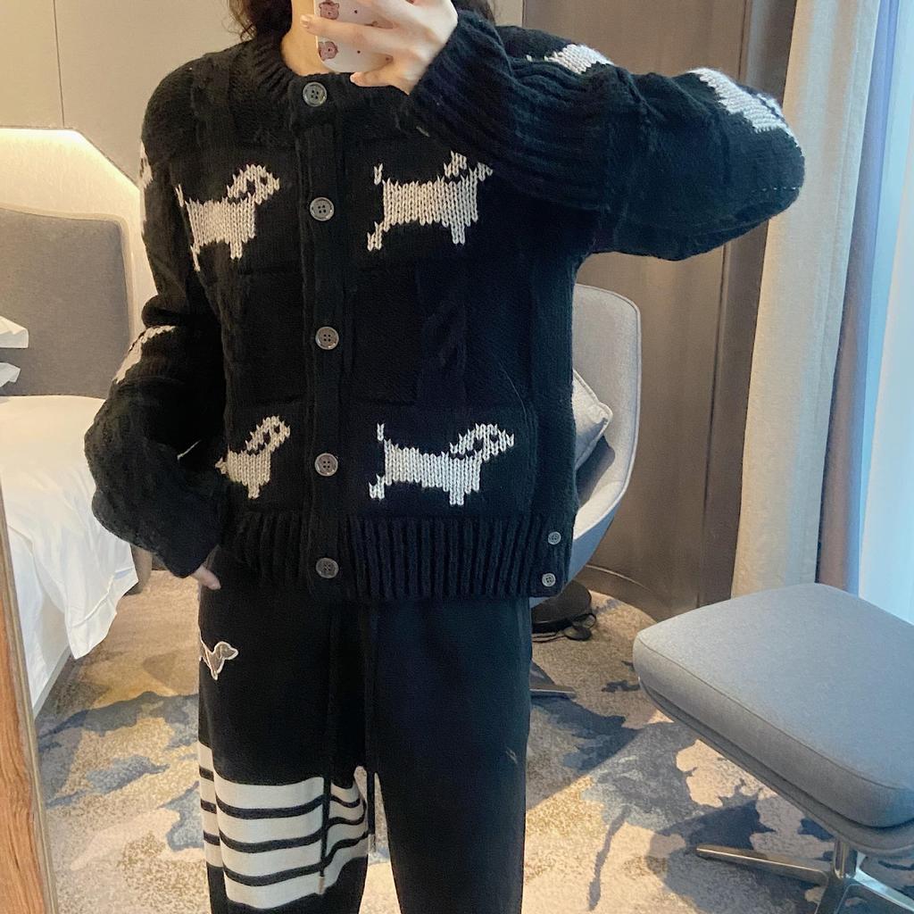 Women's College Style Thick Cable Knit Wool Cardigan - Short Coat for Autumn & Winter