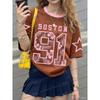 Black Boho Women's Tee - Hippie Girl & Star Graphic, Retro Bohemian Print Design for Casual Daily Wear