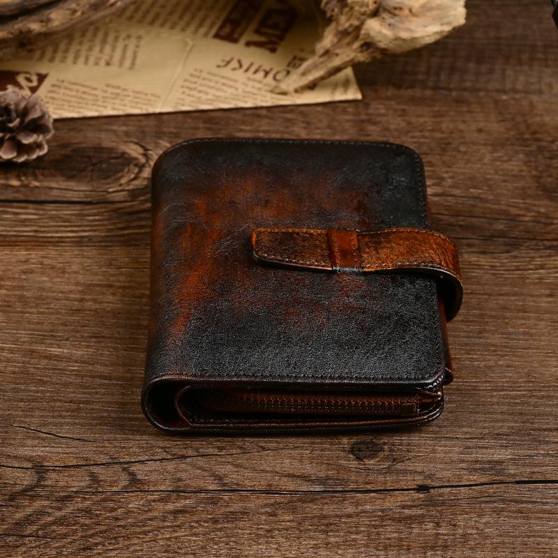 Portofel scurt retro pentru bărbați din piele naturală - stil european și american
