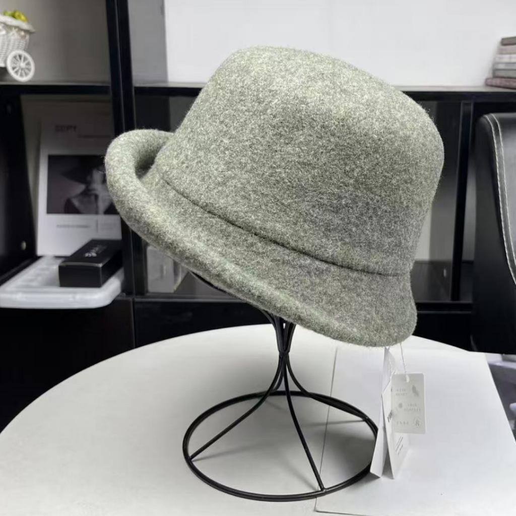 ins new wool bucket hat women's autumn and winter warm beret, retro French basin hat upturned top hat