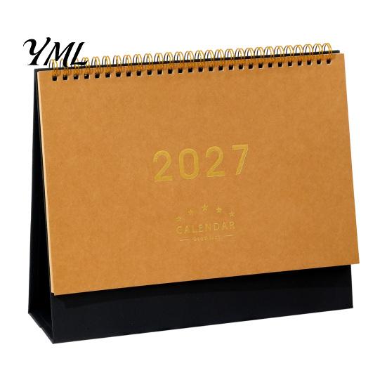 Small Desk Planner 2027 Calendar, Standing Flip Desktop Minimalist Gold Foil Cover Monthly Organizer for Planner, Thick Paper Note Taking, Office Home