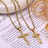 18K Gold Stainless Steel Cross Pendant Necklace - Classic, Non-Fading, High-End Hip Hop Pearl Chain for Men.