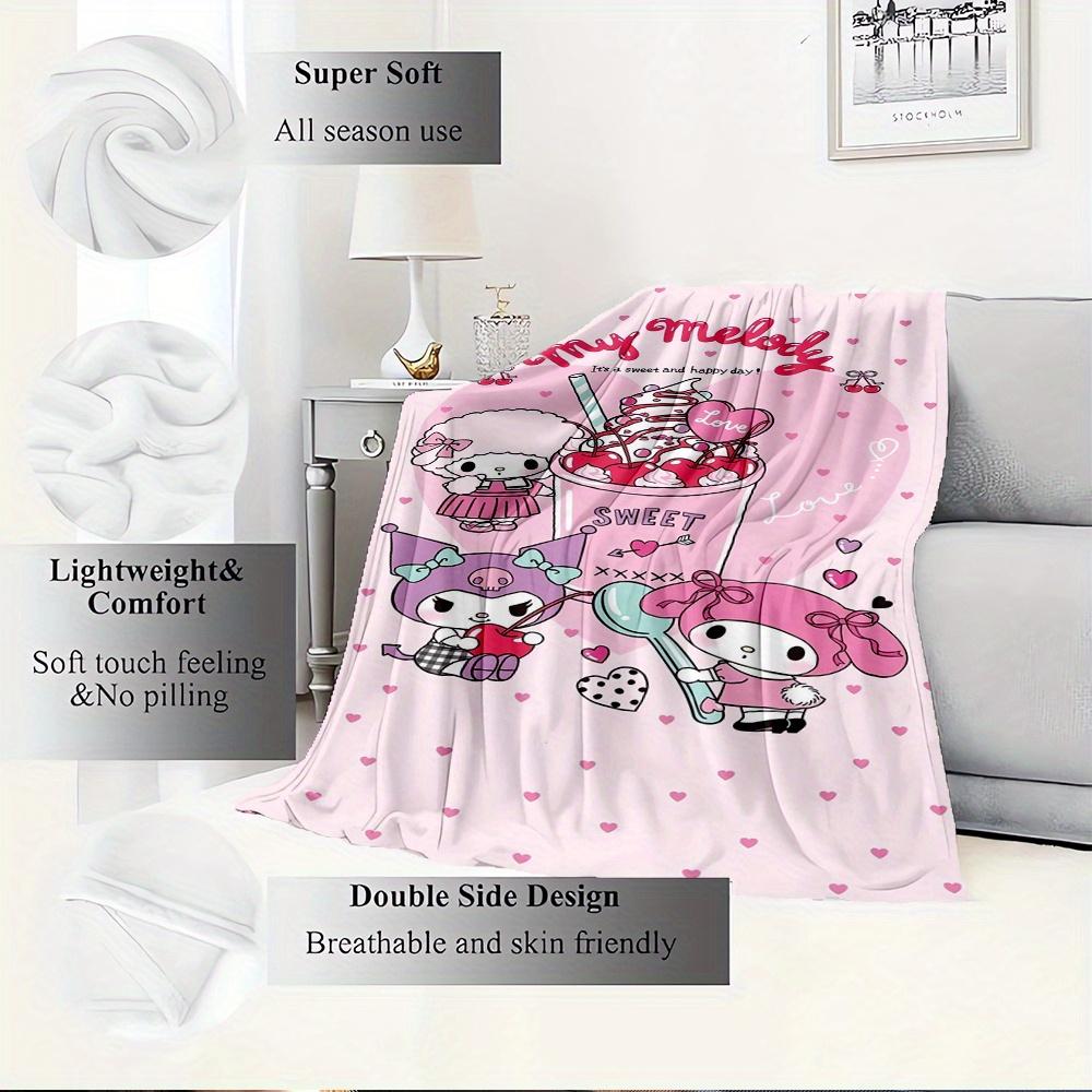 1pc Flannel My Melody, Kuromi, My Melody's FriendsThrow Blanket, Cartoon Truck Pattern Printed Blanket, Warm Cozy Soft Blanket For Couch Bed