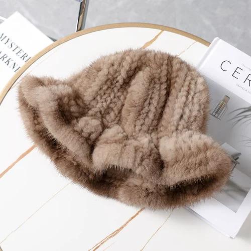 Mink Fur Hat Women's Winter Warm Fashion Mink Woven Bucket Hat Basin Hat Top Hat Show A Little Trend