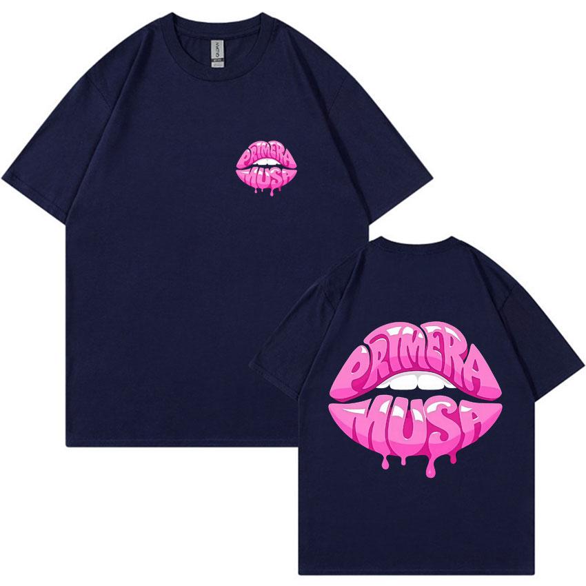 Omar Courtz Primera Musa Pink Sexy Lip T-shirt for Men and Women Harajuku Hip-hop T-shirt Printed Pure Cotton Oversized Dress