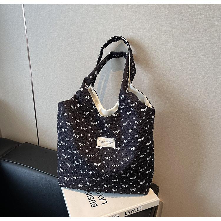 

Холщовая сумка женская большой вместимости новая летняя универсальная на плечо подмышку сумка для покупок сумка-тоут для студентки чёрный