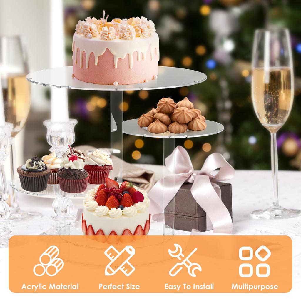 4-Tier Acrylic Cake Stand With LED Light Dessert Cupcake Tray Glow Showcase Holder For Weddings Birthday Party Decoration