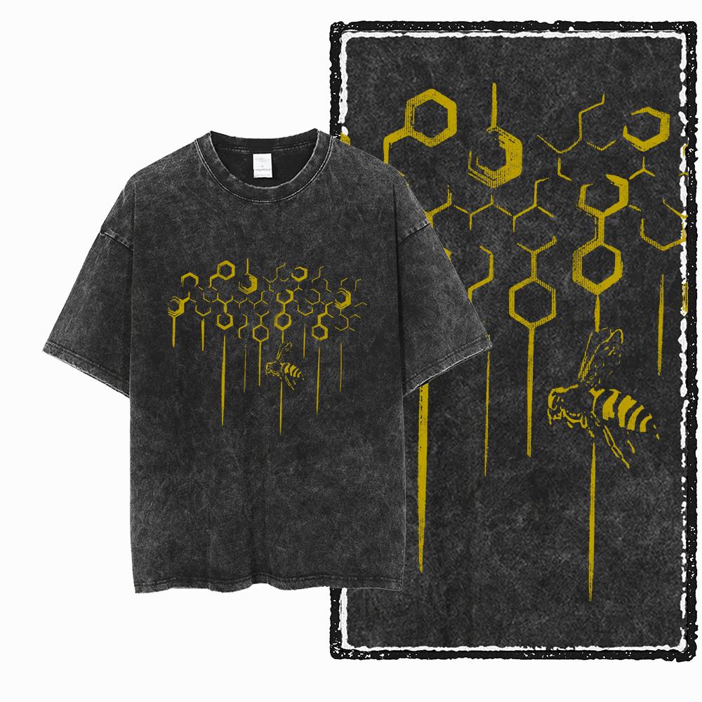 DE BEES Printed Acid Washed Cotton Exclusive Graphic Unisex T Shirt Cool Vintage Streetwear Men Tshirts Big Size Tee for men