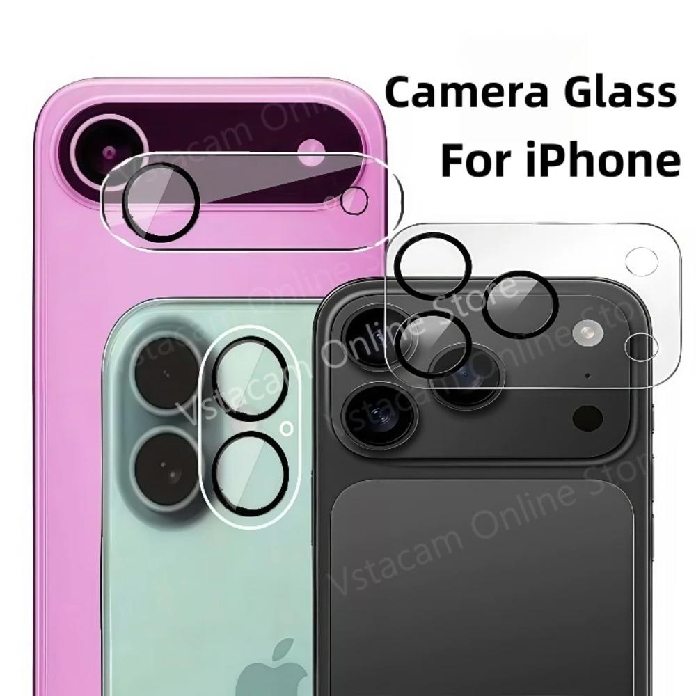 9D HD Ultra Clarity Clear Camera Lens Tempered Glass Film Case for IPhone 17 Pro Max Air 16 15 Ring Screen Protector Scratch Shockproof Cover Cap