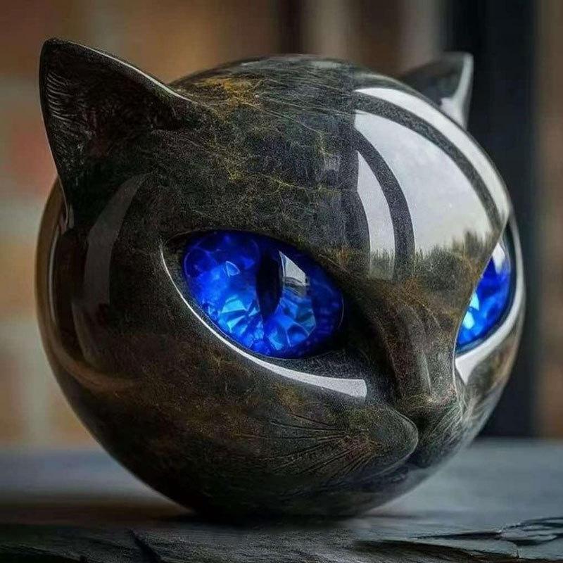 

1Pcs Blue Luxurious Black Cat Stone Resin Sculpture - Elegant Volcanic Rock Effect Statue with Intricate Marble Pattern Eyes and Shar