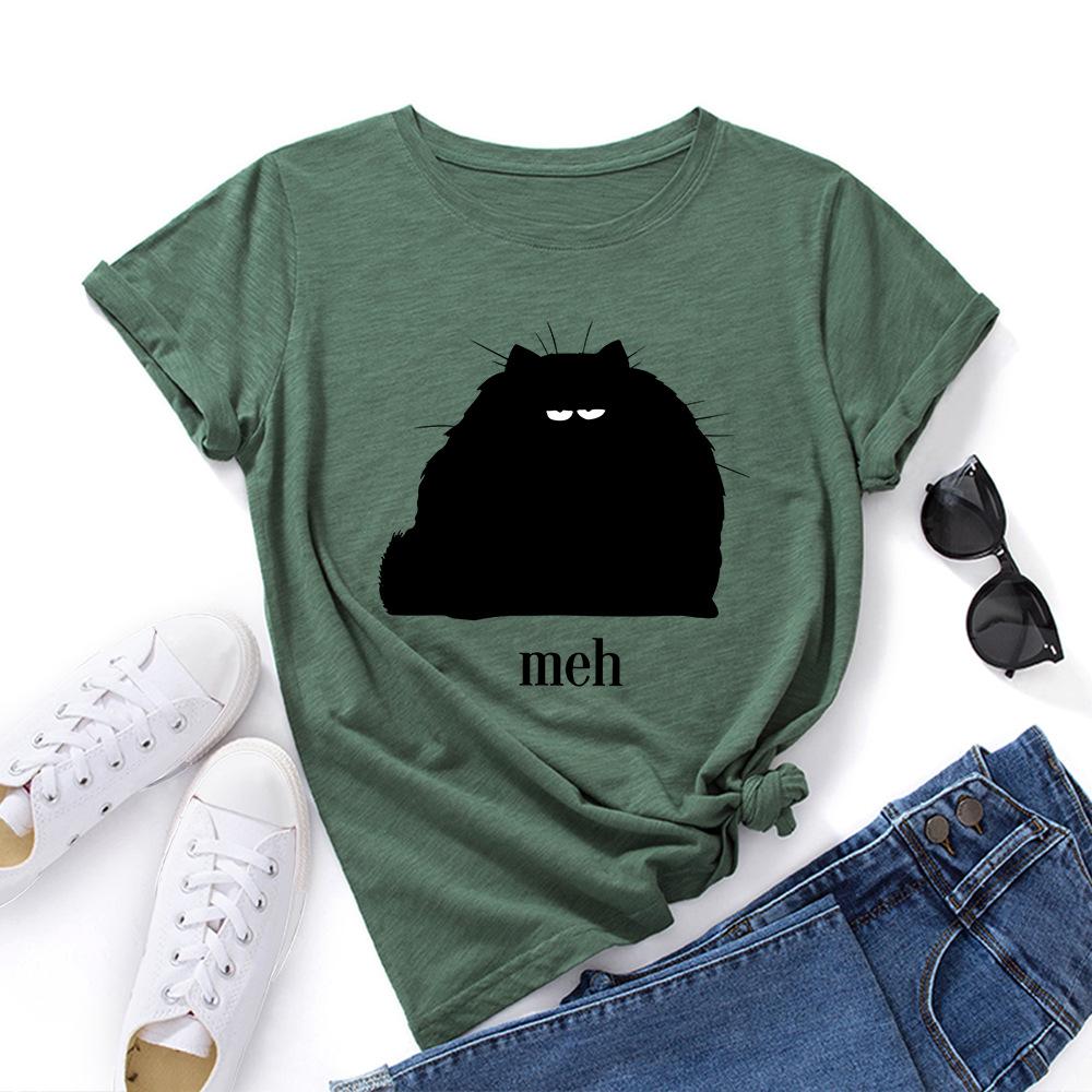 Cartoon Cotton T-Shirt Short Sleeve Round Neck Women 2d Print Tops