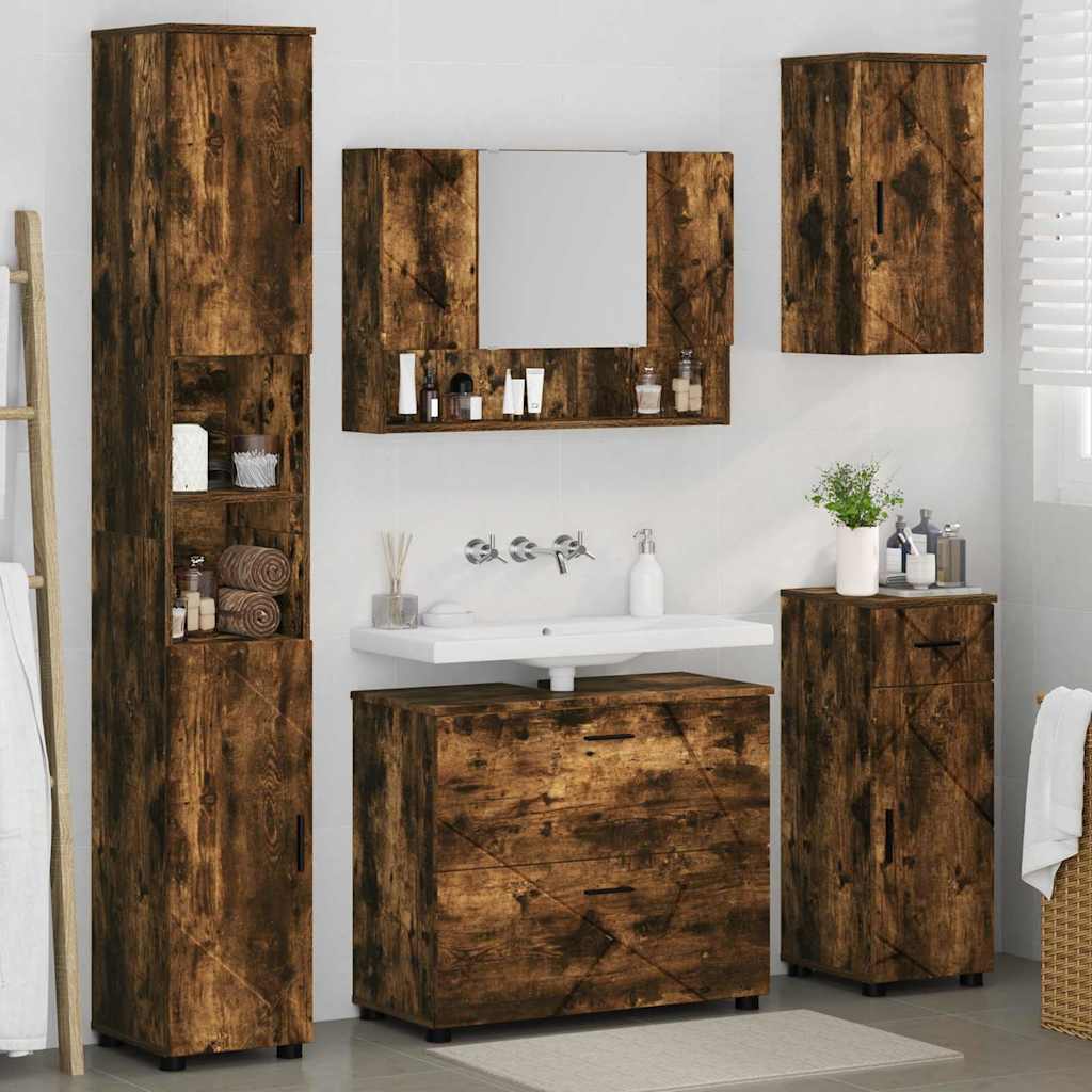 Bathroom Furniture Set 5 pcs Smoked Oak 35 x 30 x 192 cm