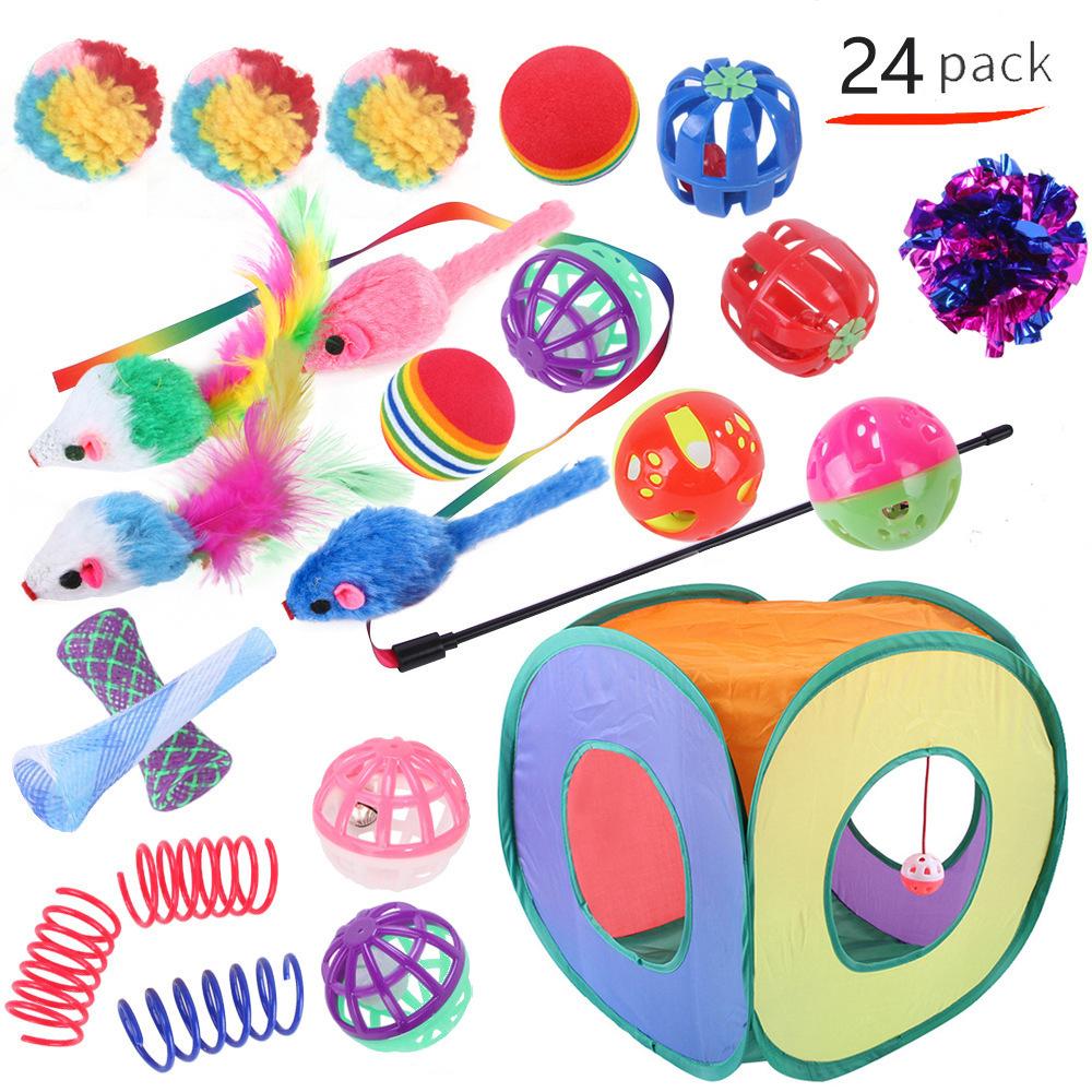 Pet Cat Toy Set 21 Pieces Cat Channel Teaser Cat Stick Plush Mouse Combination Toy