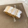 Women Stylish Bangles Two Tone Enamel Printed Spliced Square Geometric Chunky Gold Silver Metal Elastic Popular Bracelets