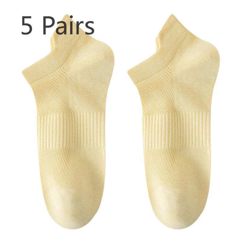 5 Pairs of Women's Spring and Summer Thin 7A Antibacterial Deodorant Mesh Sweet Cotton Short Boat Socks