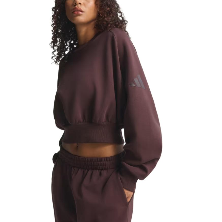 adidas Soft Fleece Crew Neck Long Sleeve Sweatshirt Women Brown JW5072