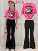 Mädchen 2-teiliges 3D-Druck Grafik-Outfit Kurzarm-T-Shirt & Schlaghose Kinder Freizeit Streetwear Set