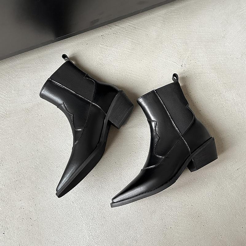 Fashion 2024 Autumn Women Boots Ankle Boots Modern Boots Pointed Toe Leather Shoes Western Chelsea Ladies Shoes Retro Modern Boots