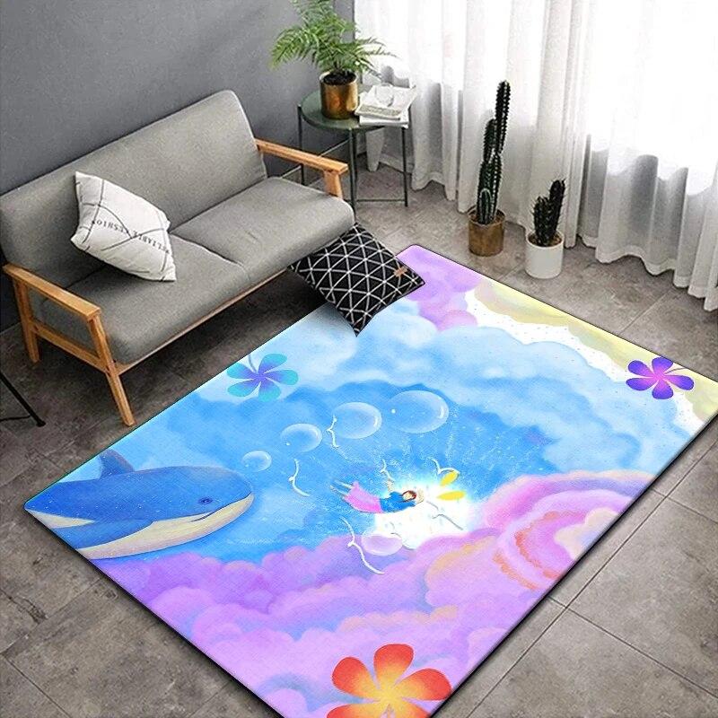 Teppiche mit Walen und Mädchen für Wohnzimmer, Yogamatte, Küchenzubehör, Badezimmerzubehör, Kinderzimmerdekoration, Badezimmermatte
